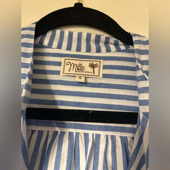 Blue and White Striped Long Sleeve Dress - Picture 2 of 5